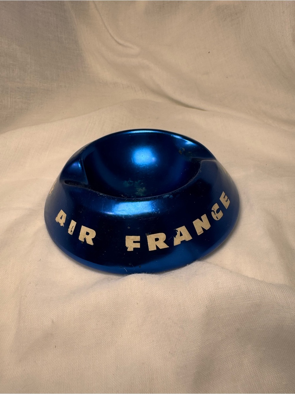 Vintage 1960s Air France Blue Aluminum Ashtray Mid Century Aviation Collectible